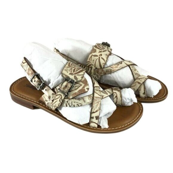 Patricia Nash Womens Fidella Sandals Strappy Toe Strap Leather Ivory Bronze 8 - Picture 1 of 7